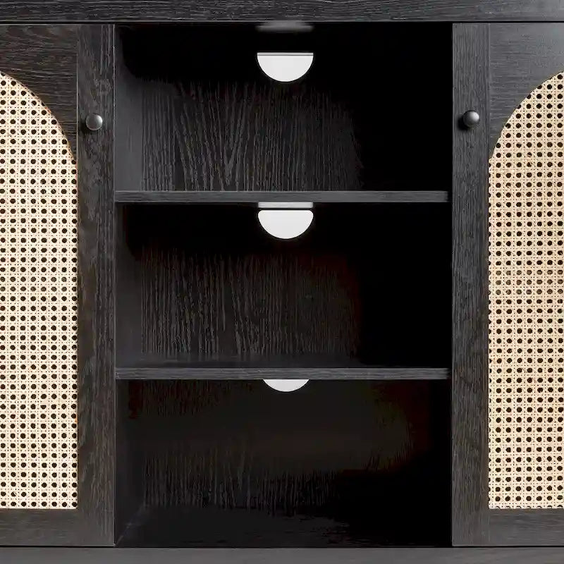 58-Inch 2-Door Sideboard with Arched Rattan Panel Doors