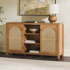 58-Inch 2-Door Sideboard with Arched Rattan Panel Doors