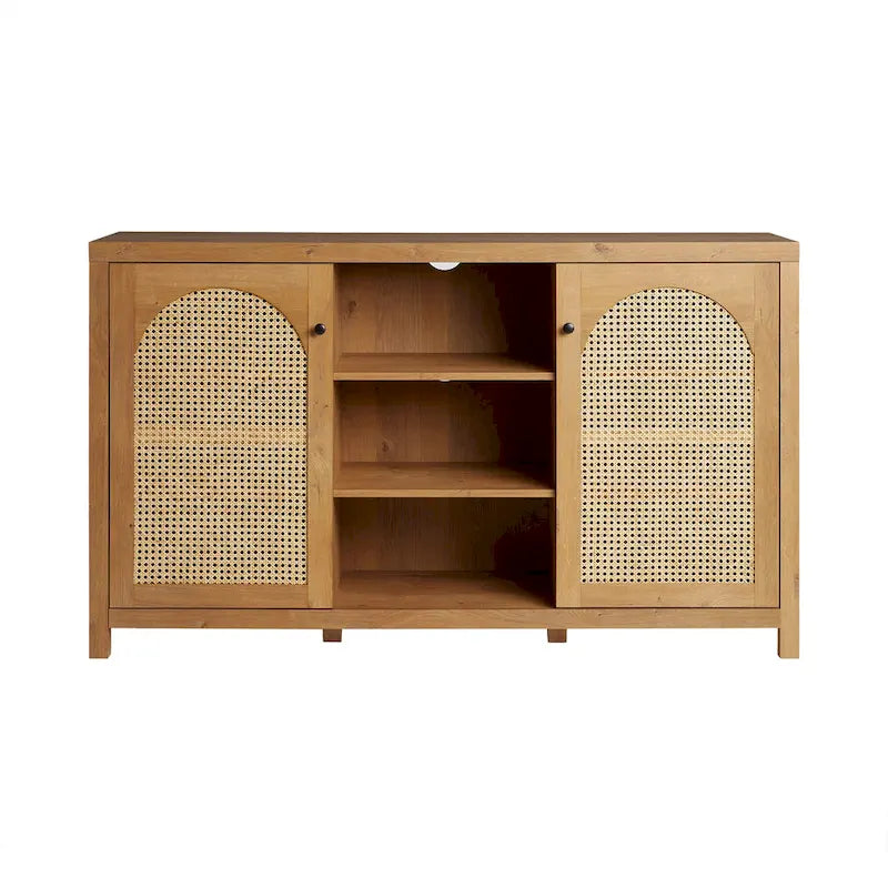 58-Inch 2-Door Sideboard with Arched Rattan Panel Doors