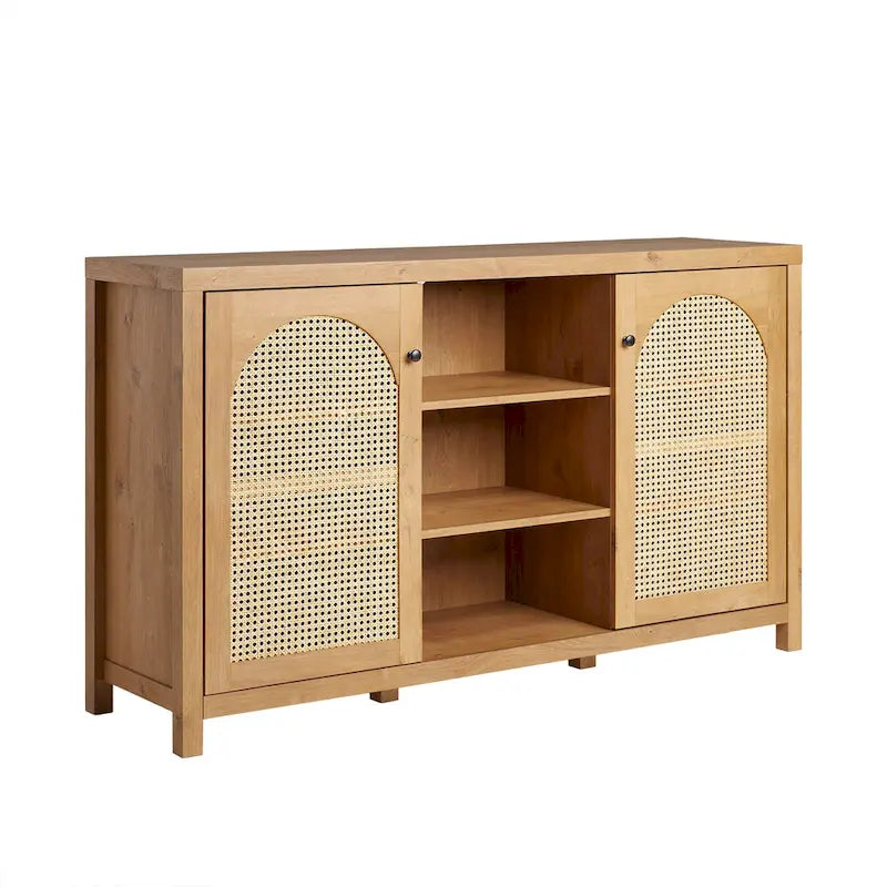 58-Inch 2-Door Sideboard with Arched Rattan Panel Doors