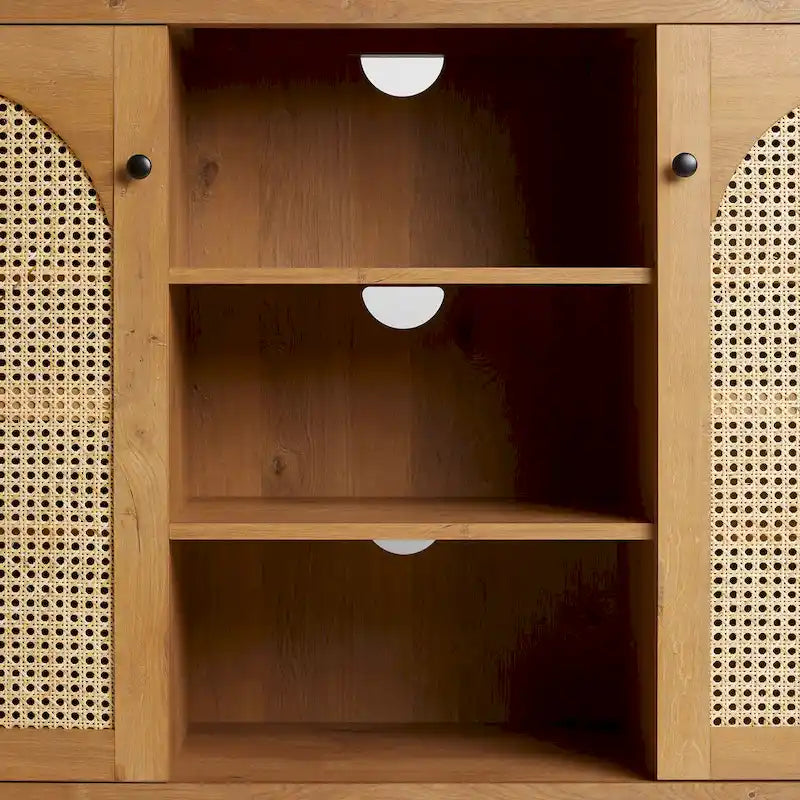 58-Inch 2-Door Sideboard with Arched Rattan Panel Doors