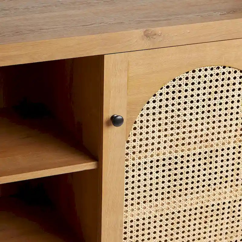 58-Inch 2-Door Sideboard with Arched Rattan Panel Doors