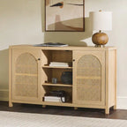 58-Inch 2-Door Sideboard with Arched Rattan Panel Doors