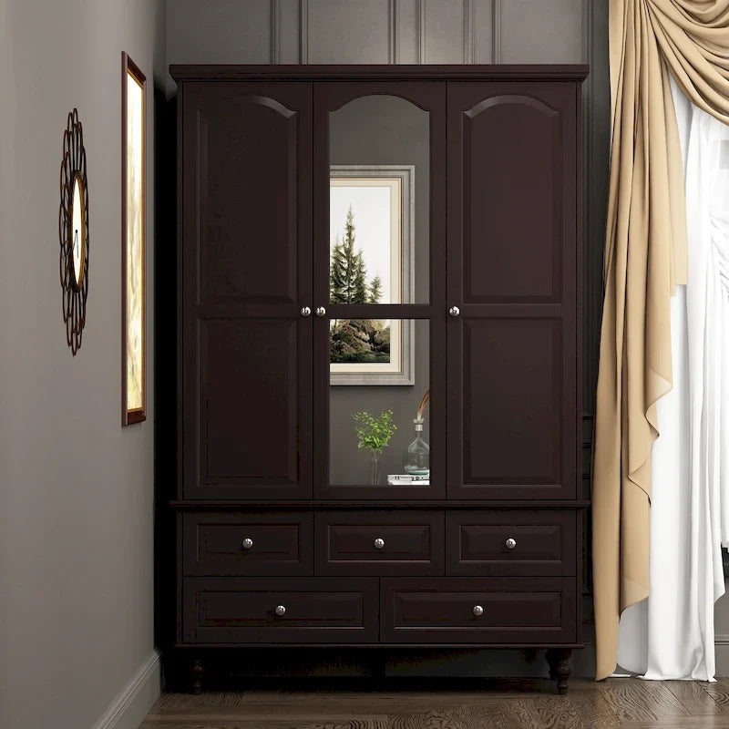 70.9-Inch Tall White Lacquer Wardrobe Armoire with Mirror Doors