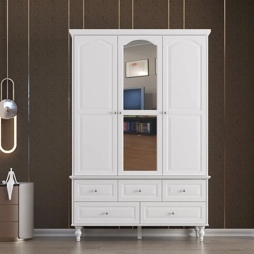 70.9-Inch Tall White Lacquer Wardrobe Armoire with Mirror Doors