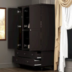70.9-Inch Tall White Lacquer Wardrobe Armoire with Mirror Doors