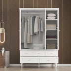 70.9-Inch Tall White Lacquer Wardrobe Armoire with Mirror Doors