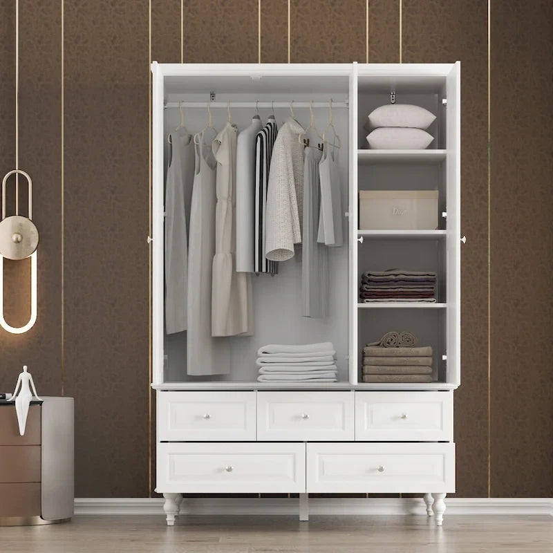 70.9-Inch Tall White Lacquer Wardrobe Armoire with Mirror Doors
