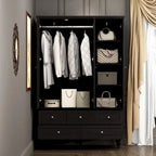 70.9-Inch Tall White Lacquer Wardrobe Armoire with Mirror Doors