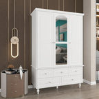 70.9-Inch Tall White Lacquer Wardrobe Armoire with Mirror Doors