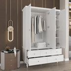 70.9-Inch Tall White Lacquer Wardrobe Armoire with Mirror Doors