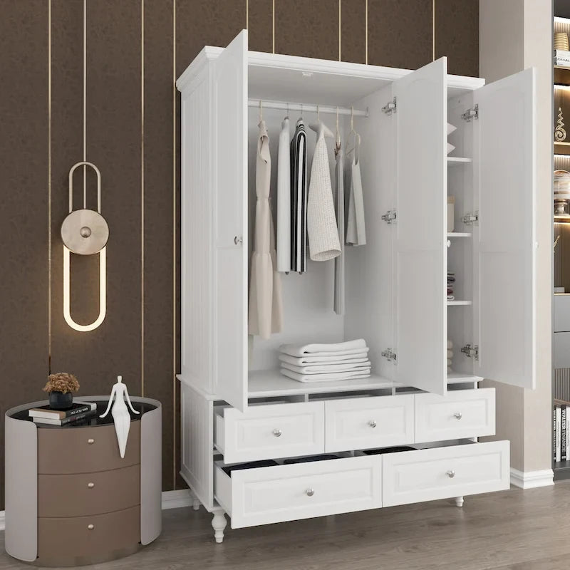 70.9-Inch Tall White Lacquer Wardrobe Armoire with Mirror Doors