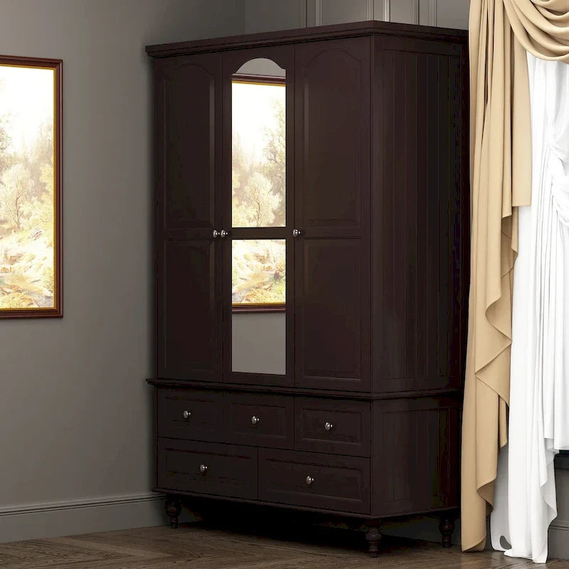 70.9-Inch Tall White Lacquer Wardrobe Armoire with Mirror Doors
