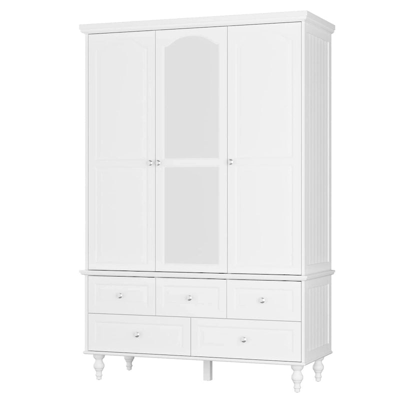 70.9-Inch Tall White Lacquer Wardrobe Armoire with Mirror Doors