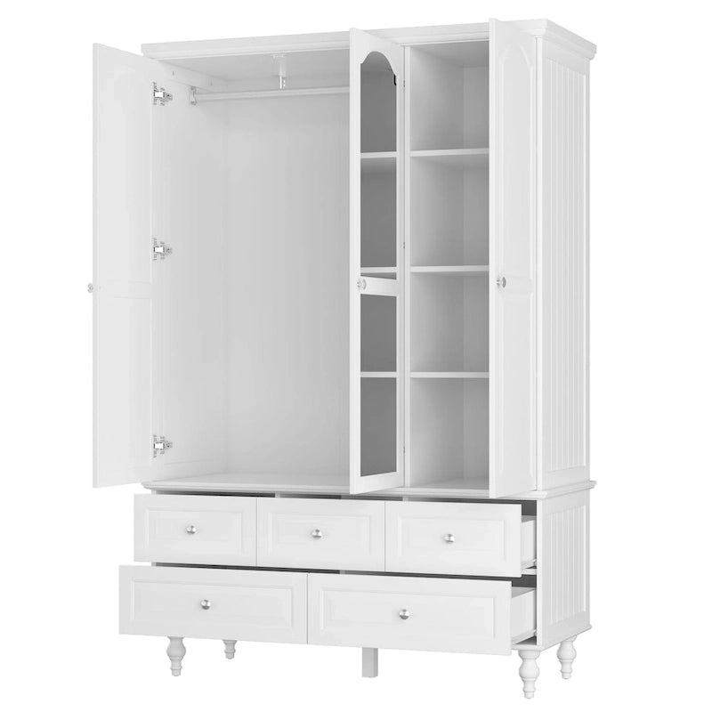 70.9-Inch Tall White Lacquer Wardrobe Armoire with Mirror Doors