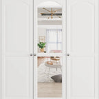70.9-Inch Tall White Lacquer Wardrobe Armoire with Mirror Doors