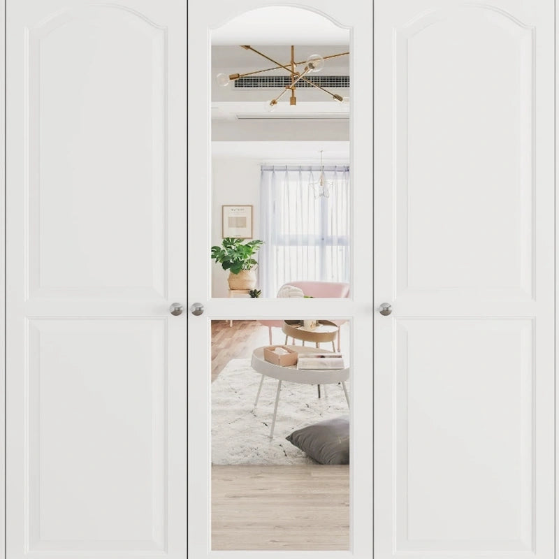 70.9-Inch Tall White Lacquer Wardrobe Armoire with Mirror Doors