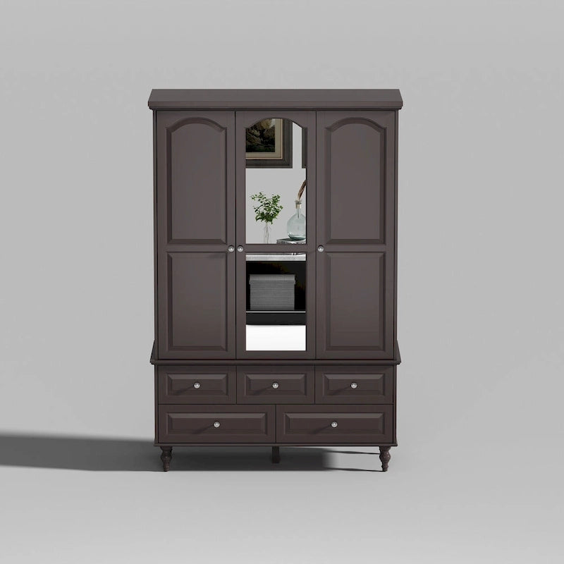 70.9-Inch Tall White Lacquer Wardrobe Armoire with Mirror Doors