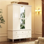 70.9-Inch Tall White Lacquer Wardrobe Armoire with Mirror Doors