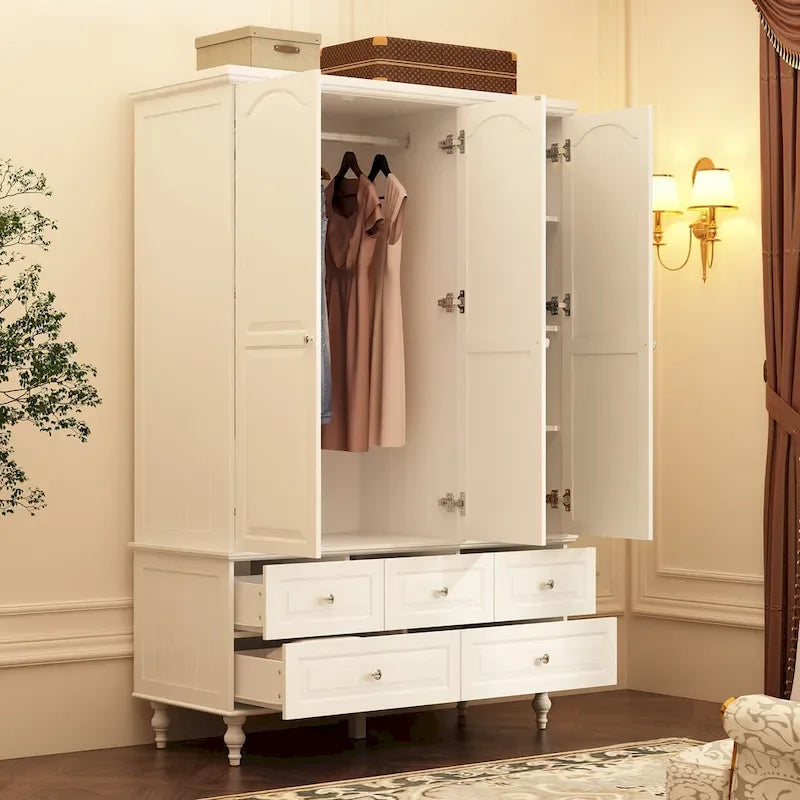 70.9-Inch Tall White Lacquer Wardrobe Armoire with Mirror Doors