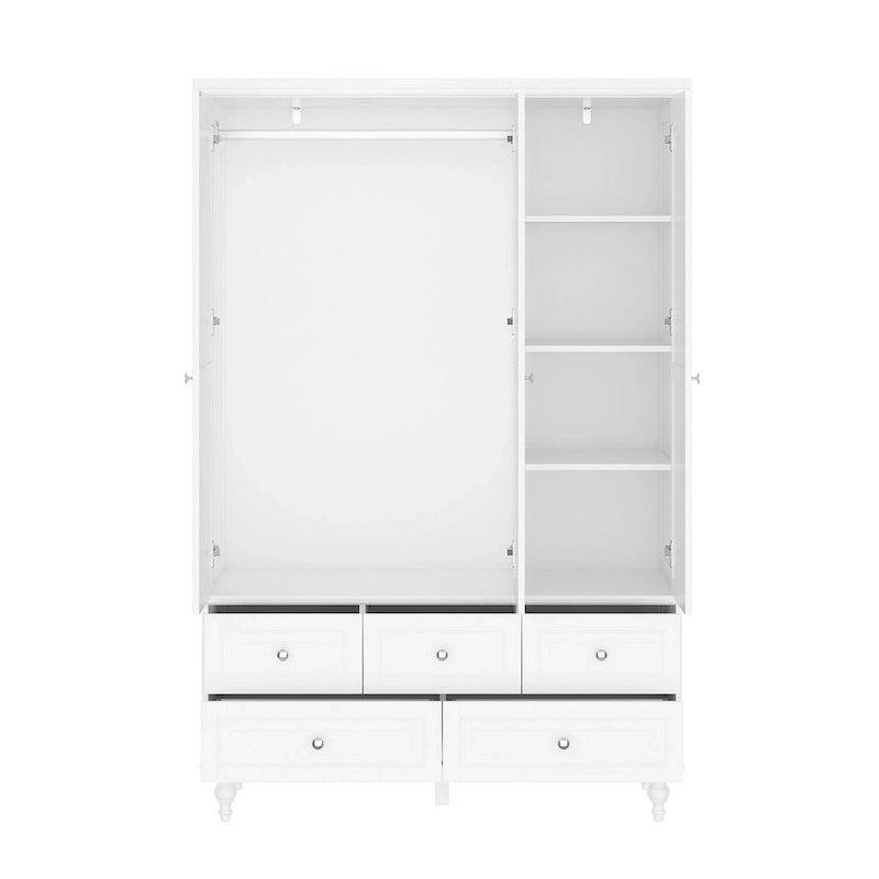 70.9-Inch Tall White Lacquer Wardrobe Armoire with Mirror Doors