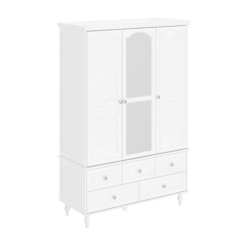70.9-Inch Tall White Lacquer Wardrobe Armoire with Mirror Doors