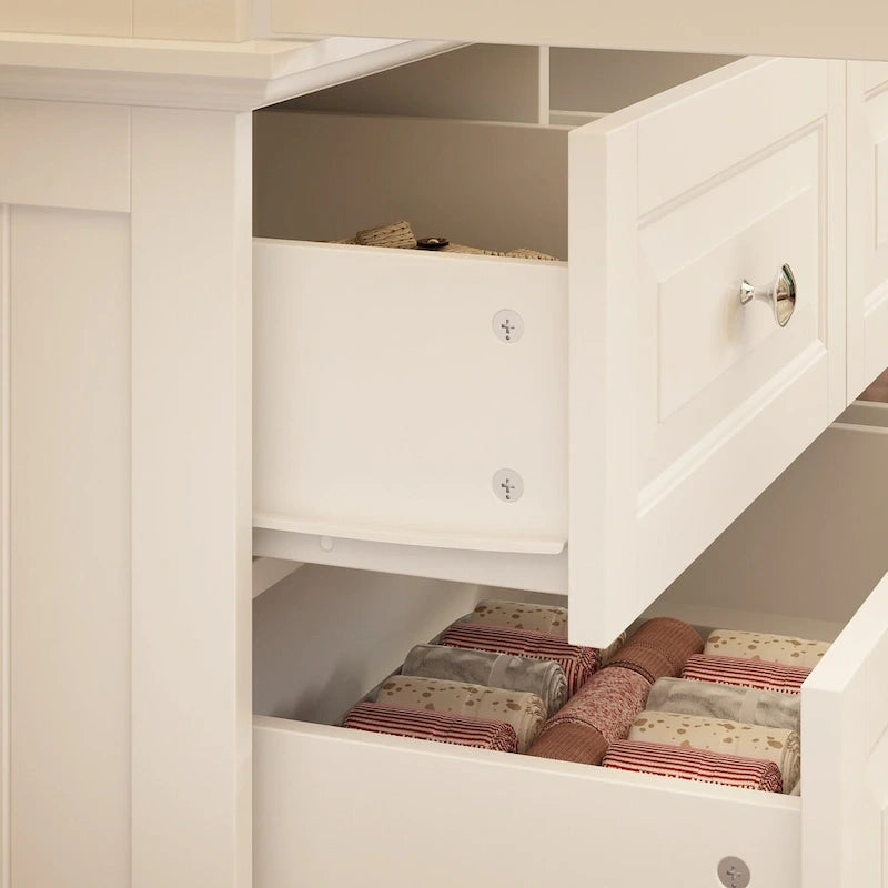 70.9-Inch Tall White Lacquer Wardrobe Armoire with Mirror Doors