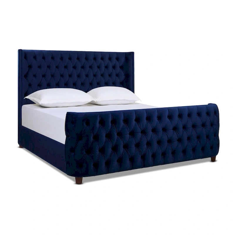Chateau Velvet Upholstered Tufted Sheltered Panel Bed Set