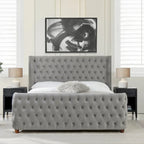 Chateau Velvet Upholstered Tufted Sheltered Panel Bed Set
