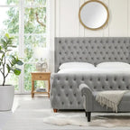 Chateau Velvet Upholstered Tufted Sheltered Panel Bed Set