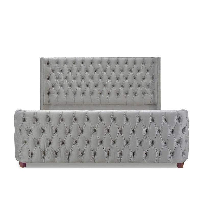 Chateau Velvet Upholstered Tufted Sheltered Panel Bed Set
