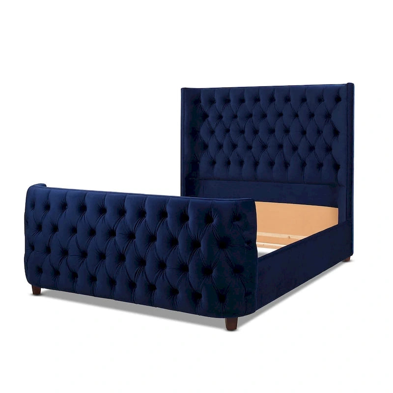 Chateau Velvet Upholstered Tufted Sheltered Panel Bed Set