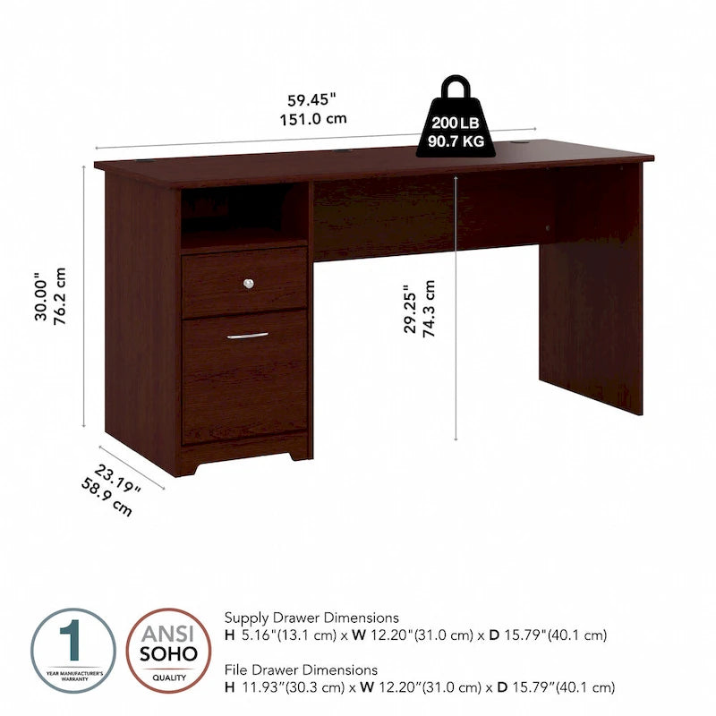 60-Inch Computer Desk with Drawers and Storage Shelves