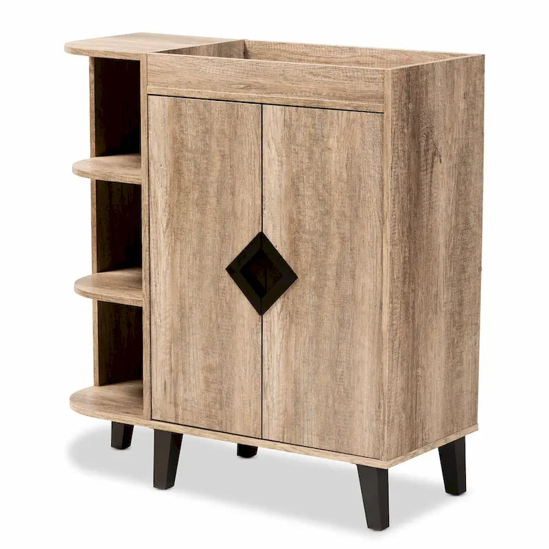 Rustic Oak 2-Door Shoe Storage Cabinet