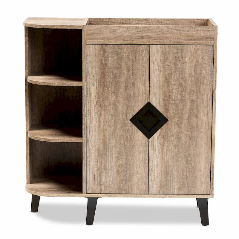 Rustic Oak 2-Door Shoe Storage Cabinet