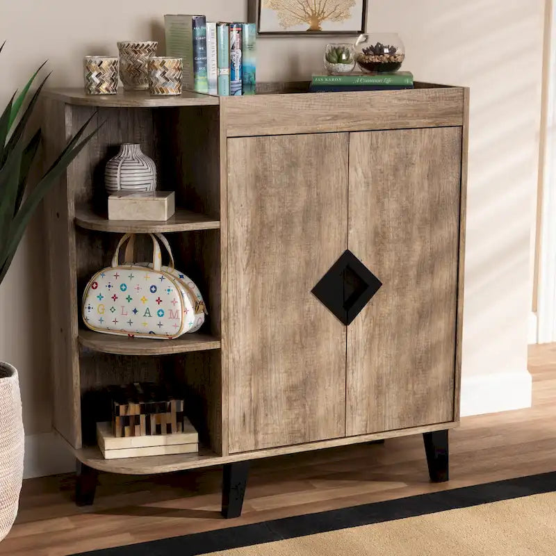 Rustic Oak 2-Door Shoe Storage Cabinet