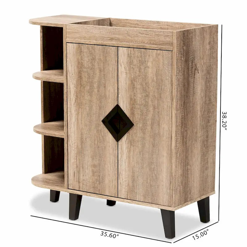 Rustic Oak 2-Door Shoe Storage Cabinet