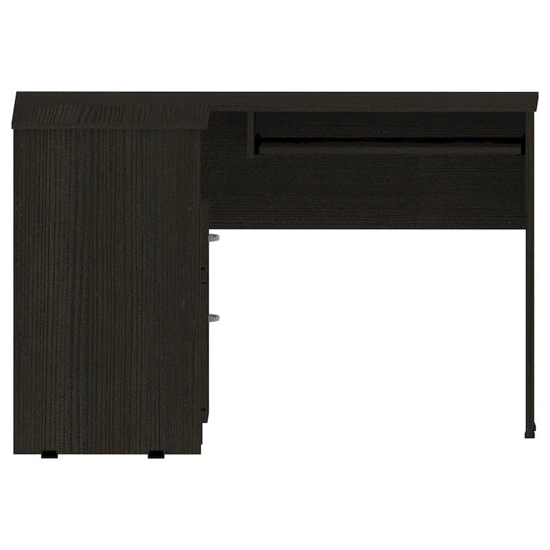 L-Shaped Computer Desk with Open Shelving, 2 Drawers, and Retractable Keyboard Tray