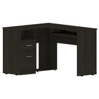 L-Shaped Computer Desk with Open Shelving, 2 Drawers, and Retractable Keyboard Tray