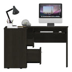 L-Shaped Computer Desk with Open Shelving, 2 Drawers, and Retractable Keyboard Tray