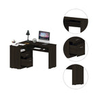 L-Shaped Computer Desk with Open Shelving, 2 Drawers, and Retractable Keyboard Tray