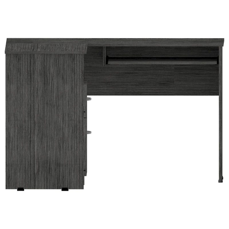 L-Shaped Computer Desk with Open Shelving, 2 Drawers, and Retractable Keyboard Tray