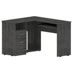 L-Shaped Computer Desk with Open Shelving, 2 Drawers, and Retractable Keyboard Tray