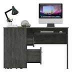 L-Shaped Computer Desk with Open Shelving, 2 Drawers, and Retractable Keyboard Tray