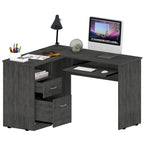 L-Shaped Computer Desk with Open Shelving, 2 Drawers, and Retractable Keyboard Tray