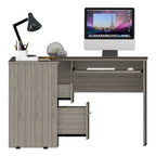 L-Shaped Computer Desk with Open Shelving, 2 Drawers, and Retractable Keyboard Tray
