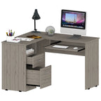 L-Shaped Computer Desk with Open Shelving, 2 Drawers, and Retractable Keyboard Tray