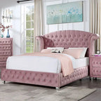 Vyvi Glam Upholstered Pink Button Tufted Wingback Panel Bed by 