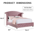 Glam Pink Button-Tufted Wingback Upholstered Panel Bed