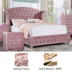 Glam Pink Button-Tufted Wingback Upholstered Panel Bed